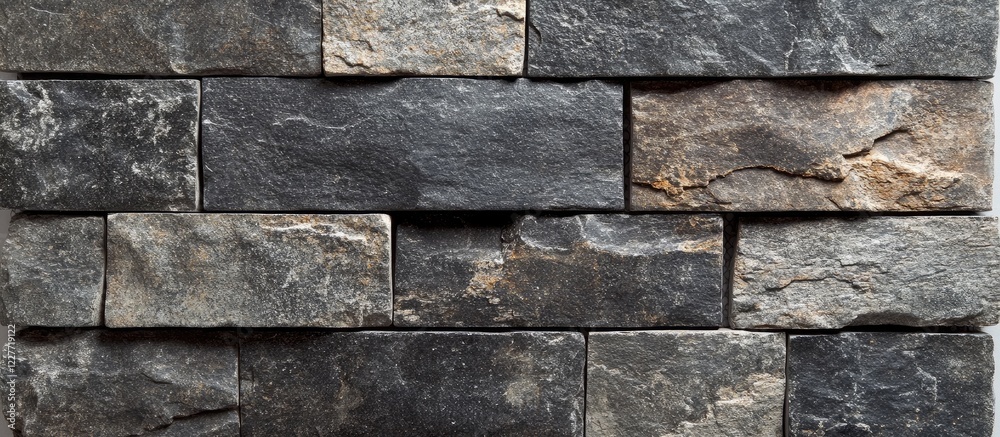 Poster Rustic Rectangular Black Stripe Anthracite Stone Texture Wall or Floor Tiles with Empty Copyspace for Custom Text Design