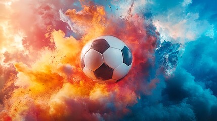 Fototapeta premium Soccer Ball in Colorful Clouds.