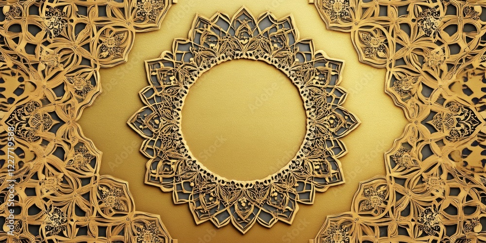 Aufkleber intricate golden islamic pattern with geometric and floral motifs providing empty space for text or 