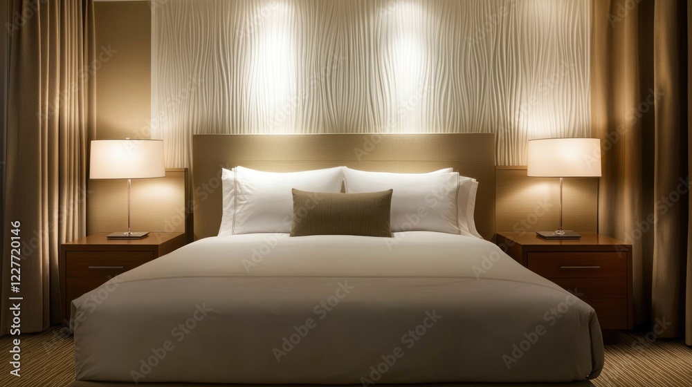 Aufkleber elegant bedroom with serene pastel lighting and textured wall decor creating a calm and inviting atm