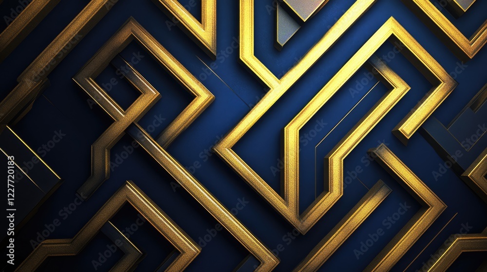Aufkleber elegant gold and blue abstract geometric design with intricate lines and shapes ideal for modern bac