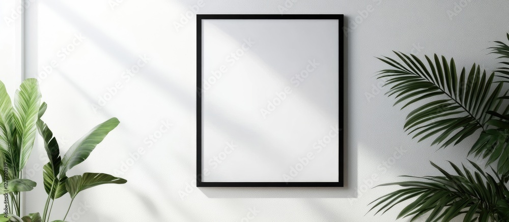 Poster Blank Billboard Frame Mockup on White Wall for Branding Logo Showcase With Copyspace for Text and Design Elements