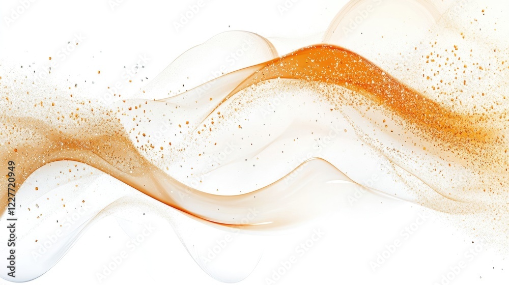 Poster Abstract flowing wave design with golden particles on a white background for elegant and modern aesthetic themes.