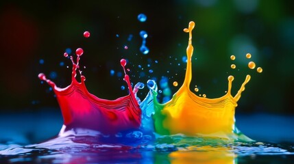 Colorful splashes of paint create an artistic display in a vivid and dynamic manner during a creative experiment
