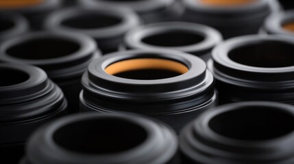 Silicone Rubber Seals for Various Containers Arranged Neatly in a Manufacturing Setting