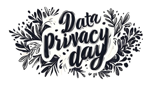 Data privacy day text with flowers written on white background.