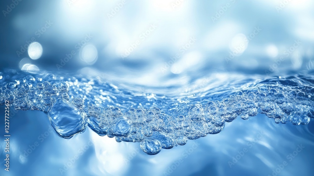 Aufkleber Tranquil blue liquid surface with bubbles creating a serene and calming abstract water texture background for various design projects.