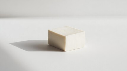 Raw white tofu block on a minimalist background traditional Asian cuisine square prism shape healthy ingredient for cooking