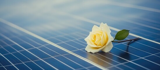 Engineers inspecting solar panels with a rose representing renewable energy and nature integration in sustainable planning