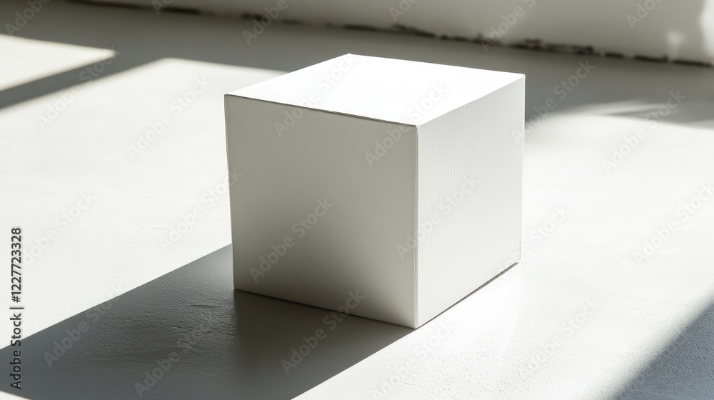 Aufkleber Minimalistic white cube with realistic shadows in bright natural light creating an elegant and modern atmosphere for product display.