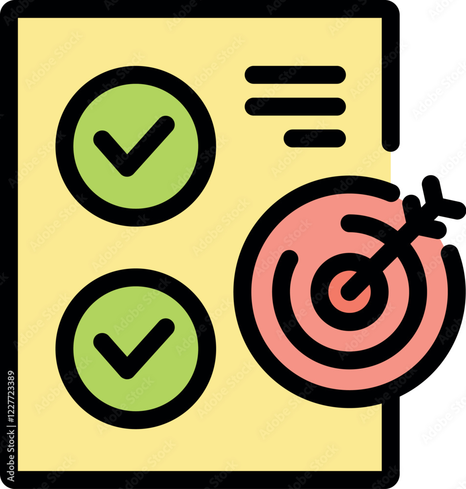 Poster document displays two checkmarks and a target with an arrow, representing successful goal achievemen