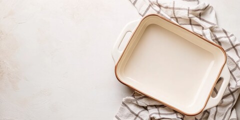 Empty Baking Dish on a Checkered Cloth Ready for Bread Making with Space for Additional Text or Design Elements