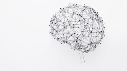 An abstract image of a brain composed of interconnected lines and nodes on a white background, Minimalist style, photo of