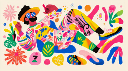 Summer Vibes: A Colorful Abstract Illustration of a Person Relaxing in Nature