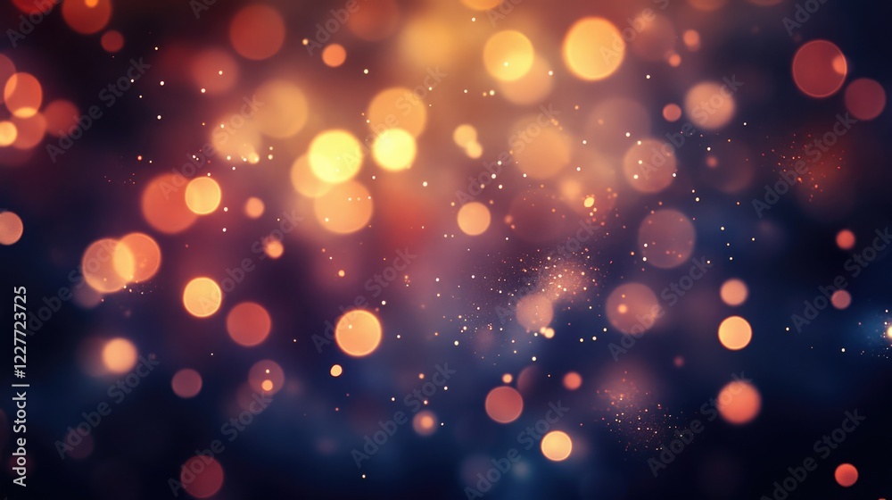 Poster Elegant silver bokeh background featuring shimmering glitter lights and warm defocused orbs creating a festive atmosphere