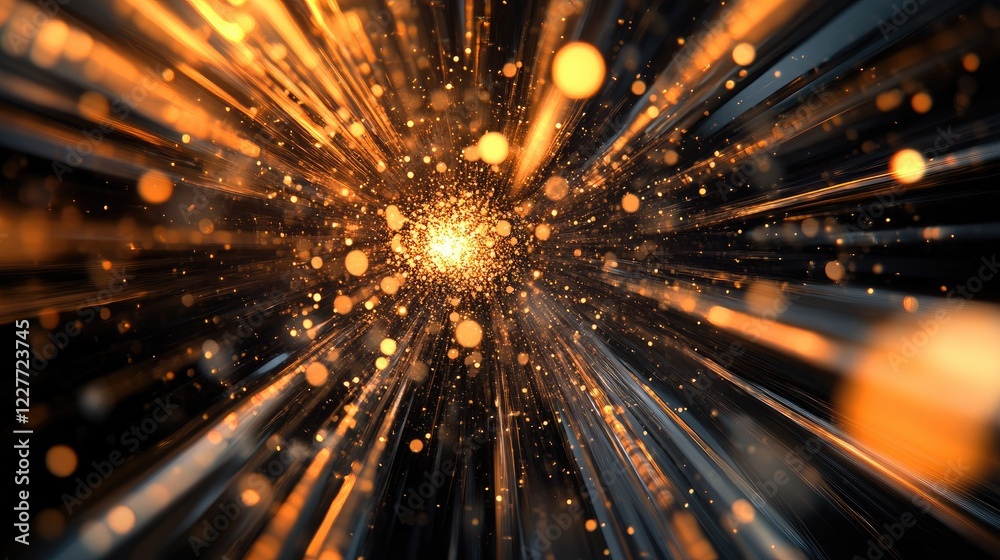 Aufkleber Dynamic metallic abstract background featuring radiant orange sparks and accelerated lines creating a sense of movement and energy.