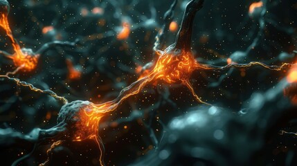 Close-up view of interconnected neurons with glowing synapses, illustrating neural activity in a digital environment