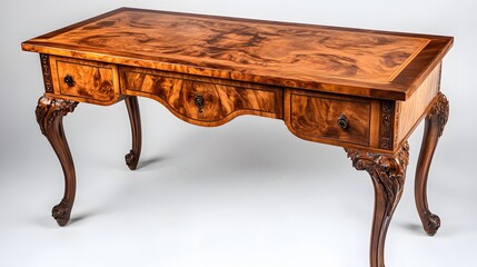 40. A wooden writing desk with a clean, contemporary design, set against a white background