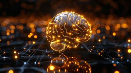 A glowing brain made of circuitry and lights, symbolizing advanced technology and innovation
