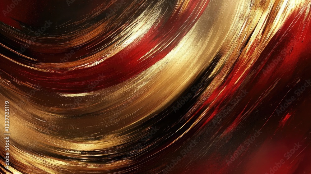Aufkleber Dynamic abstract background with sleek metallic brush strokes in gold and red hues for elegant design and artistic visuals.