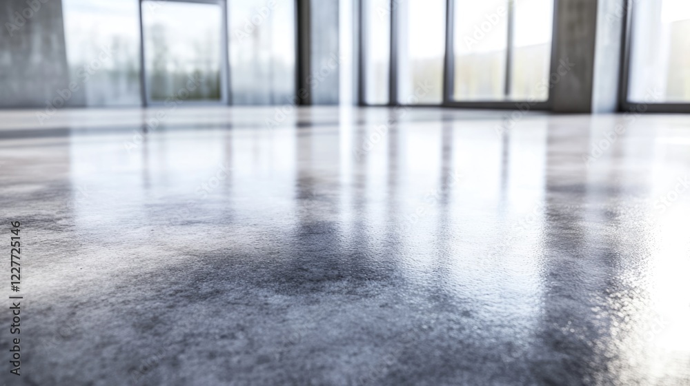 Poster minimalist modern interior with shiny concrete floor and ample copy space for contemporary design co