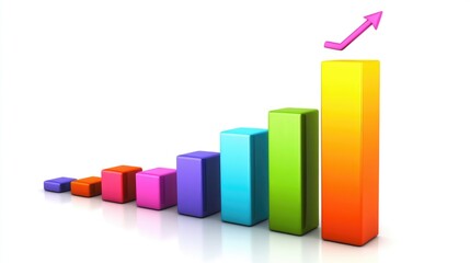 A D bar chart with vibrant colors, showing financial growth trends over time, set against a white background to emphasize the upward trajectory.