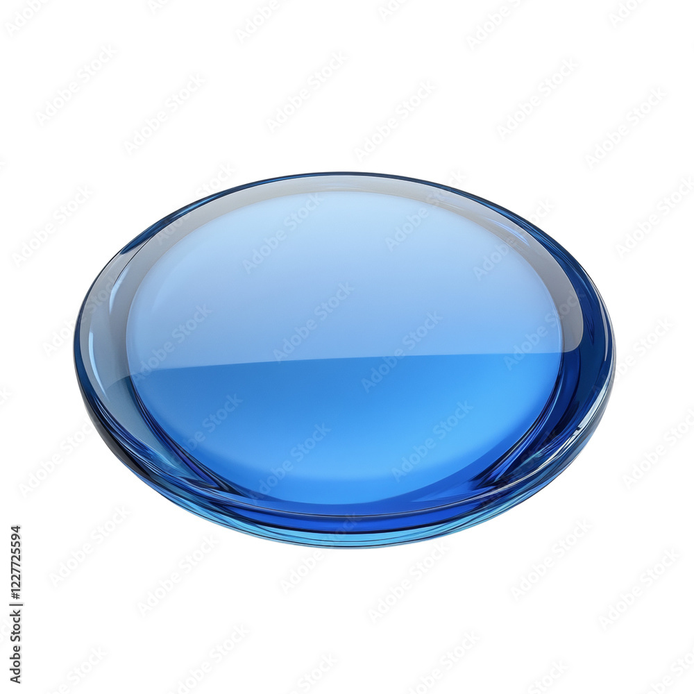 Aufkleber The image shows a digitally rendered 3D model of a bright blue glass disc with a subtle gradient and reflective properties.