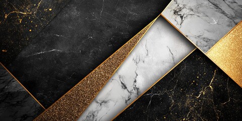 Luxurious grey and black marble texture with golden glitter background showcasing elegant design and ample copy space for text insertion