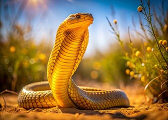 Fototapeta premium Cape Cobra (Naja nivea) in South African Savanna with Bokeh Background
