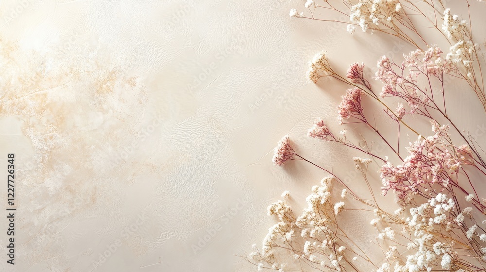 Poster floral arrangement on soft background for relaxation and community engagement with copy space for cr