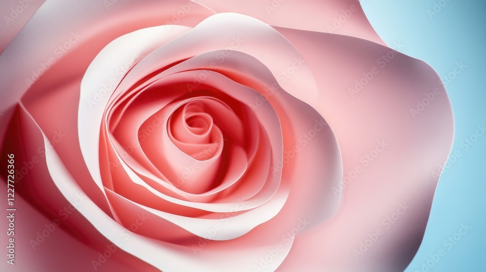 Aufkleber Pastel pink rose flower on a soft blue background creating an elegant and minimalistic design space for floral concepts and compositions