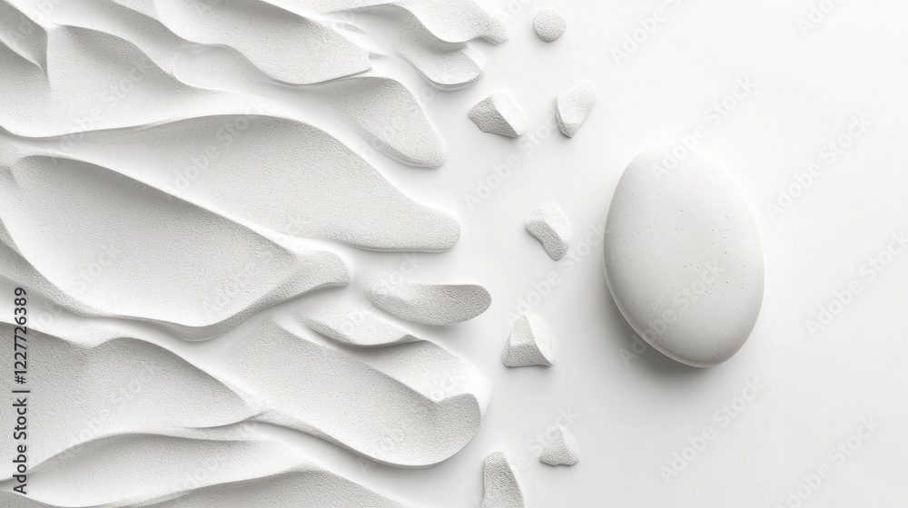 Poster sleek white pebble on minimalistic textured background showcasing organic shapes and fluid lines