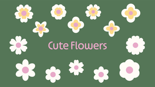 Cute White Pink Flowers Simple Shapes for Graphic Decorations