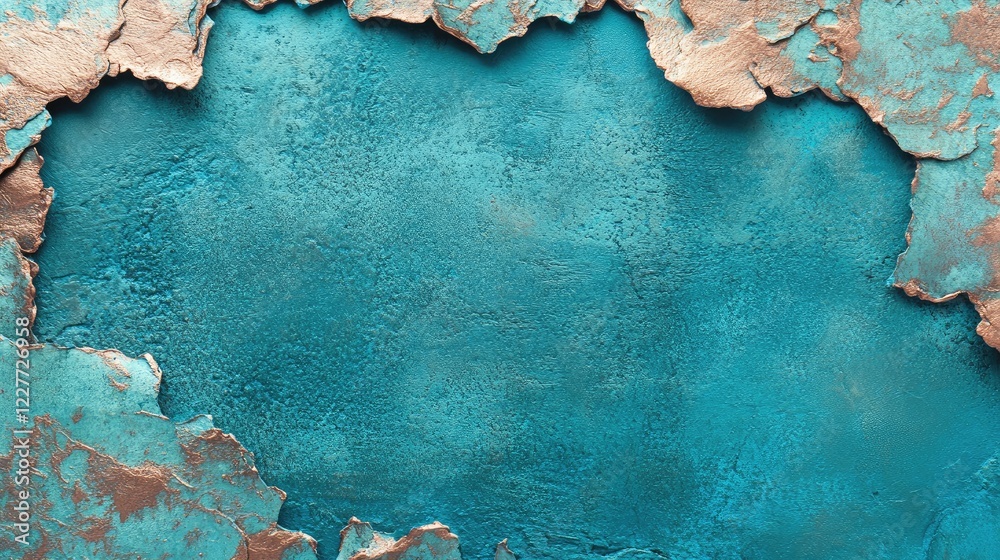 Poster Textured Blue and Copper Surface with Distressed Areas for Use in Backgrounds or Creative Projects Featuring Empty Space for Text Integration