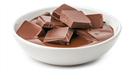 Rich Dark Chocolate Pieces in Creamy Melted Chocolate Bowl Presentation