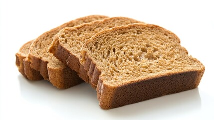 Freshly baked crusty brown bread slices arranged on a light background ideal for food photography or healthy eating themes