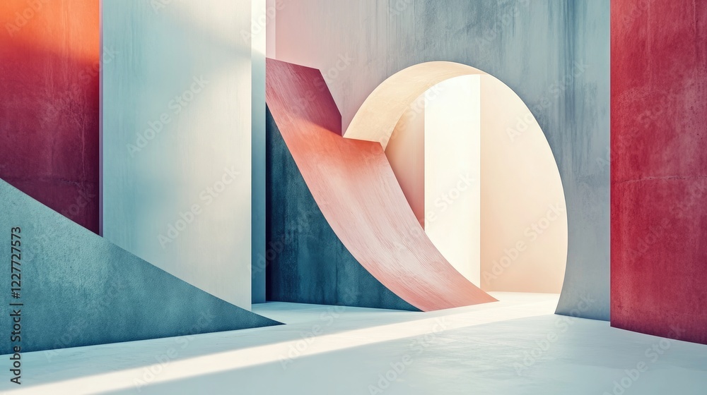 Aufkleber Abstract Architectural Space with Curved Structures and Soft Lighting on White Background