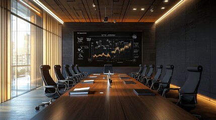 Modern Corporate Conference Room with Data Presentation and Chairs
