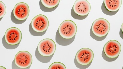 Freshly Sliced Watermelon Halves Displayed Aesthetically on a White Background for Vibrant Summer Food Visuals
