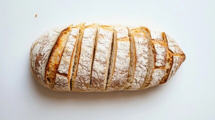 Freshly Sliced Artisan White Bread Loaf with Crisp Crust on Bright White Background