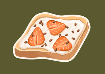 Nutritious Toast with Strawberries. Perfect Balanced snack. Vector.