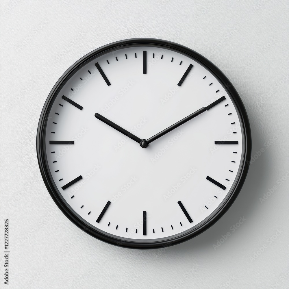 Poster Minimalistic wall clock with black hands and white face showing morning time in a contemporary setting. Generative AI
