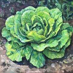 Fototapeta premium Vibrant Green Lettuce Thriving in Spring Garden Organic Vegetables Fresh Produce Healthy Eating Copy Space for Text