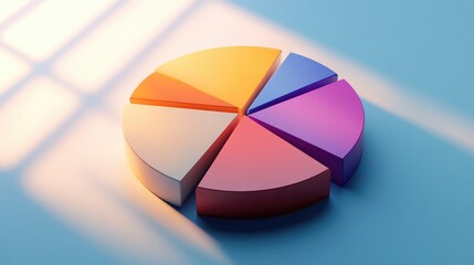 Obraz premium A financial D pie chart showing the division of a company's assets, with bold colors and shadows adding depth to each section.