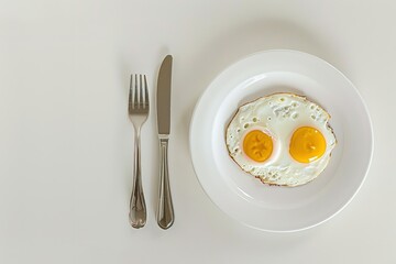 Fried eggs on a plate with cutlery