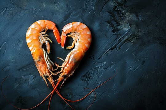 Two prawns forming a heart shape