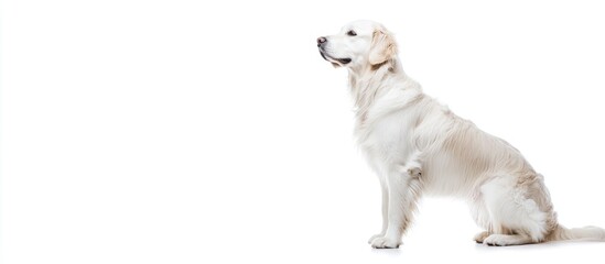 Elegant English Cream Golden Retriever on a pristine white backdrop offering ample space for text or additional visuals.