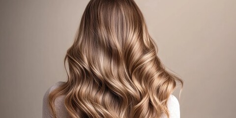 Fototapeta premium Luxurious Long Wavy Hair with Warm Tones Against Neutral Background for Beauty and Fashion Themes
