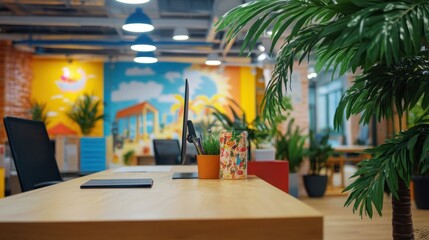 Modern Office Workspace With Tropical Decor