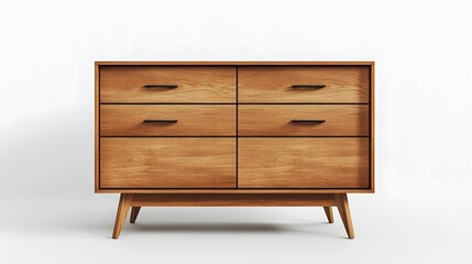 63. A wooden file cabinet with modern handles and storage space, placed against a white background